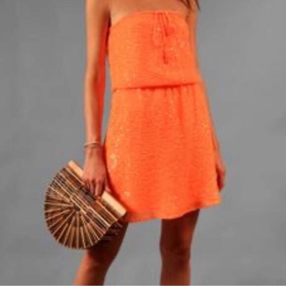 Calypso St. Barth Bright Orange Sequin Strapless Mini Dress Size Small - Picture 1 of 9